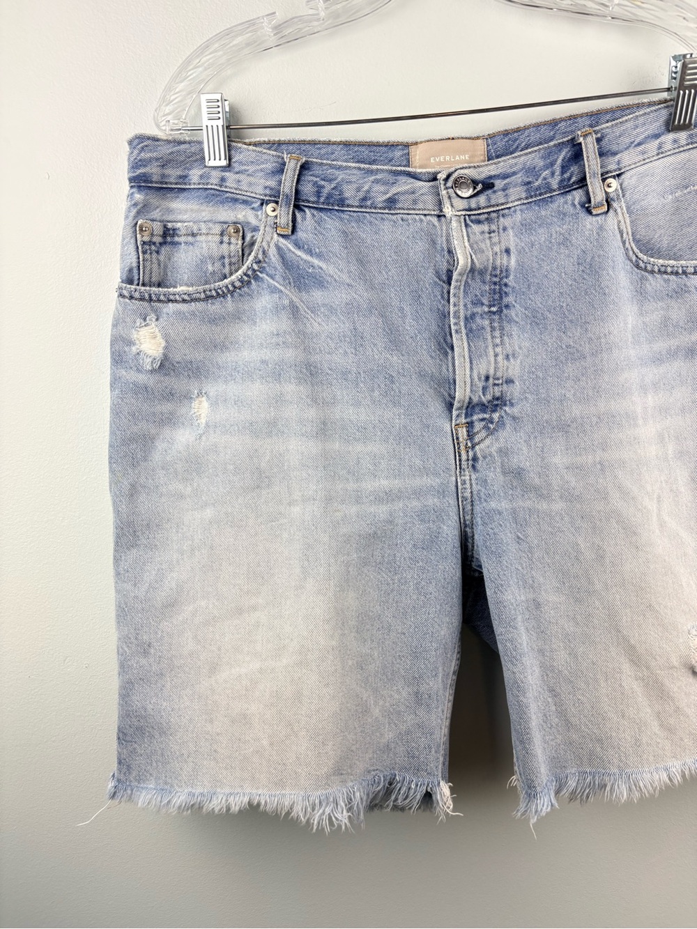 Everlane The Cheeky Long Short Denim Jean Shorts Frayed Hem Distressed Sz 33 - Picture 2 of 12